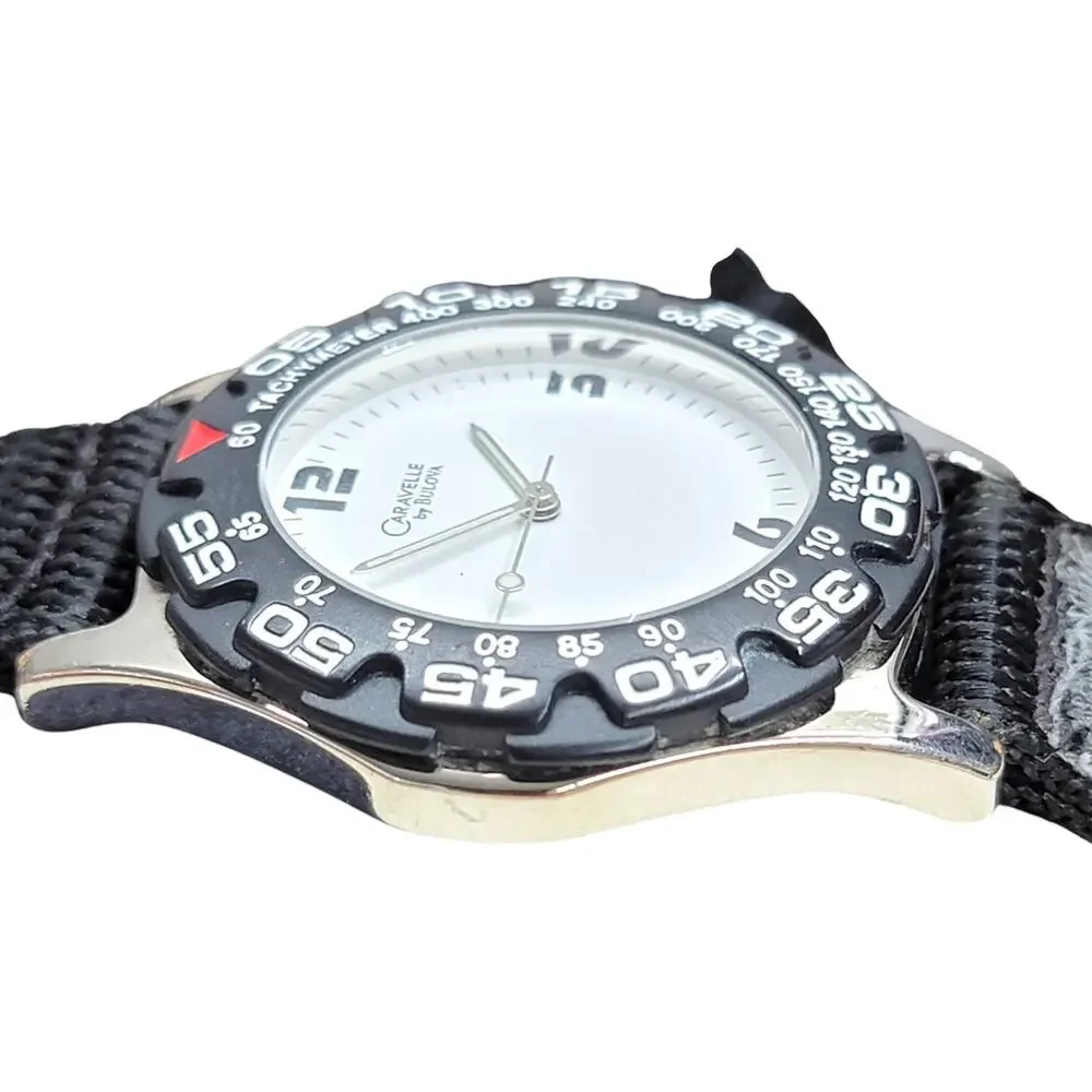 Caravelle by Bulova Mens Sport Tachymeter Watch 45A00 White Dial Quartz
